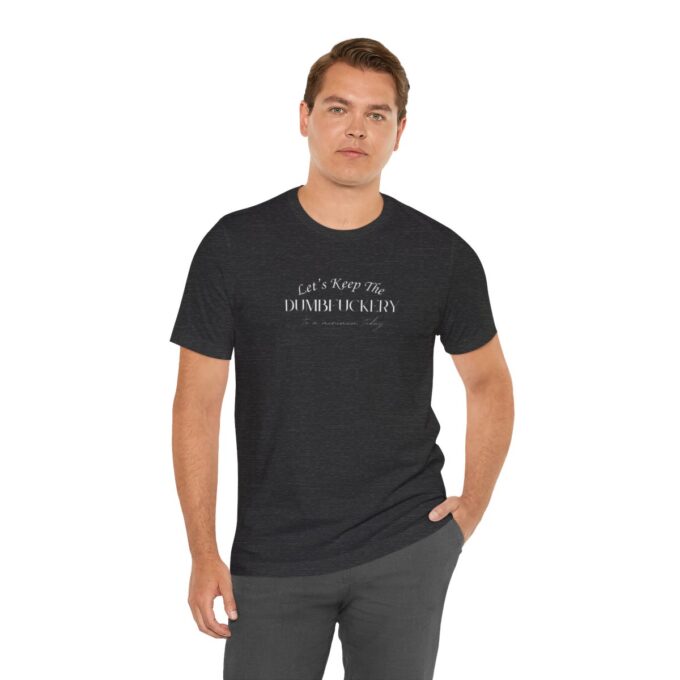 A man wearing black pants and a t-shirt.