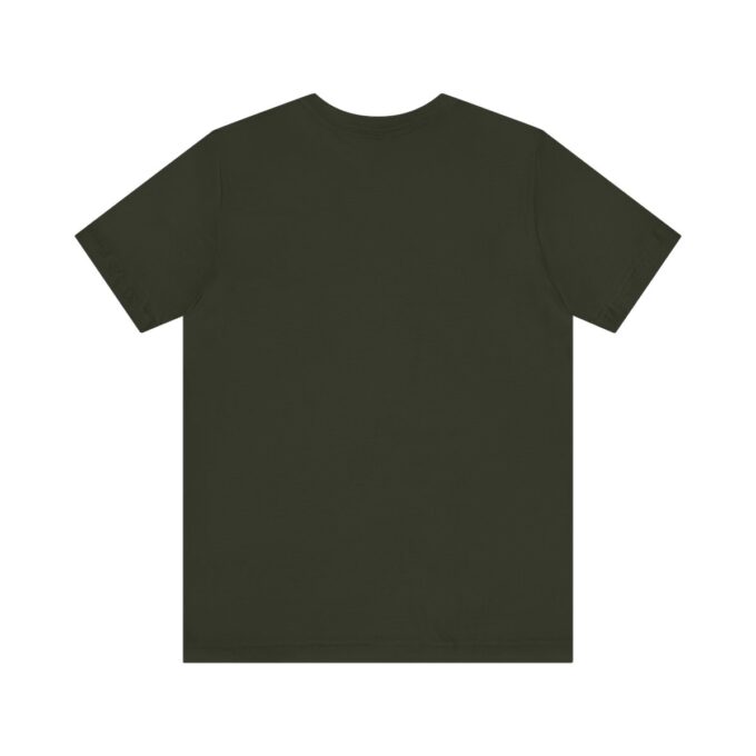 A back view of an olive green t-shirt.
