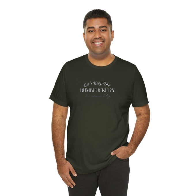 A man wearing a black t-shirt with the words " i am an atheist."